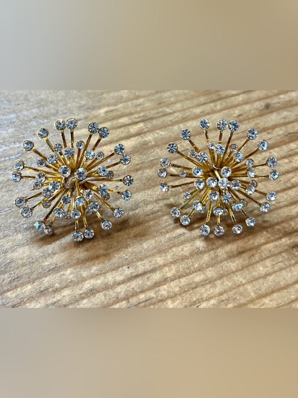 Gold Burst Crystal Stud Earrings - Sparkling Dandelion Design